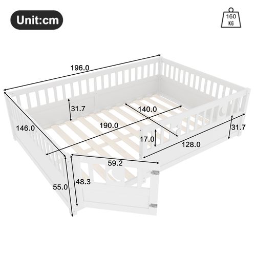 Lit Enfant 140x190 Cm En Bois Avec Barrières De Sécurité Verrouillable Et Sommier à Lattes, Blanc