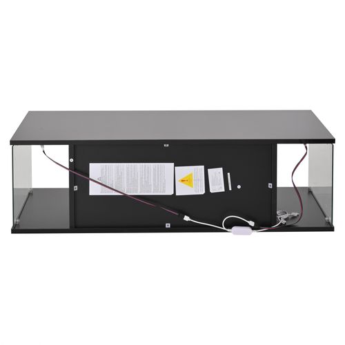Table Basse, 100*50*30cm, Portes Et Compartiments De Rangement, LED, En Pb Et Verre Trempée, Noir
