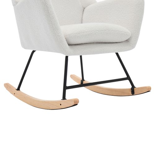 Fauteuil à Bascule Avec Repose Pied, Fauteuil Lecture, Bouclette, Accoudoirs, Blanc