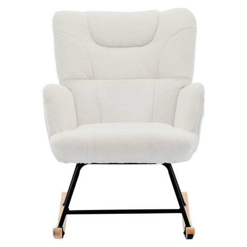 Fauteuil à Bascule Avec Repose Pied, Fauteuil Lecture, Poches Latérales, Bouclette, Blanc