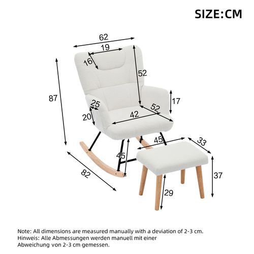 Fauteuil à Bascule Avec Repose Pied, Fauteuil Lecture, Poches Latérales, Bouclette, Blanc
