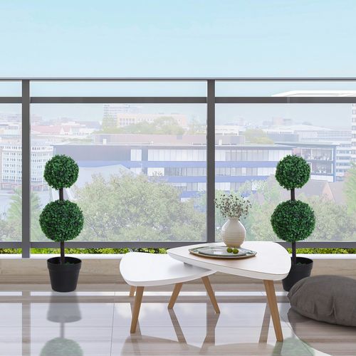 2 Plantes Artificielles23x23x67cm, Entretien Facile, 2 Boules, pot Stable, plastique, vert