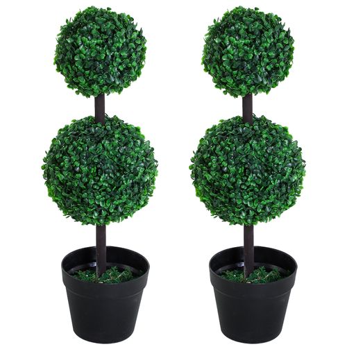 2 Plantes Artificielles23x23x67cm, Entretien Facile, 2 Boules, pot Stable, plastique, vert