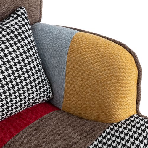 Fauteuil 69x51x95,5cm, Ottoman, Pieds En Bois, Métal, Mousse, Lin, Multicolore