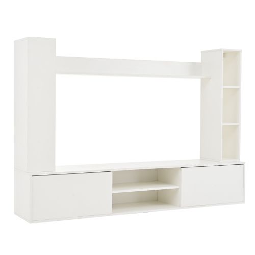 Ensemble De Meubles TV 180 Cm Avec Vitrines, Étagère Sur Pied Et 2 Étagères Murales, Blanc