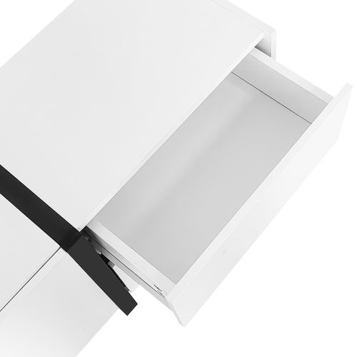 Meuble TV 170x30x39cm, 3 Portes, 1 Tiroir Et 1 Porte Abattante, Blanc + Noir