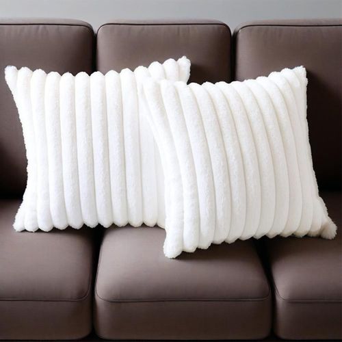 Housses de coussin 50x50cm, Lot De 2, Fermeture Éclair Dissimulée, Velours simple face, Blanc