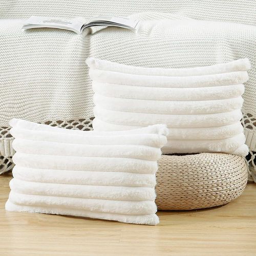 Housses de coussin 30x50cm, Lot De 2, Fermeture Éclair Dissimulée, Velours simple face, Blanc