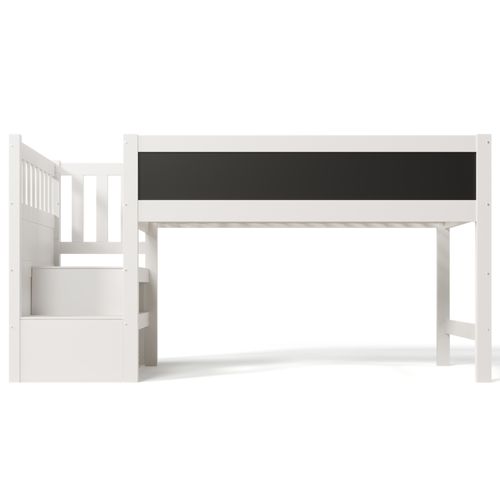 Lit Mezzanine Enfant 90x200 Cm En Bois Avec Rangement Sous Échelle Sécurisé Et Tableau