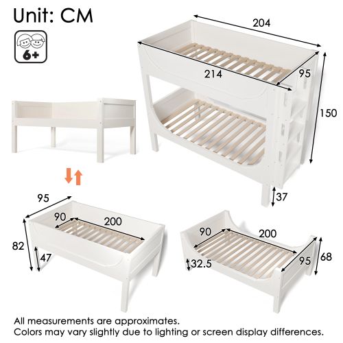 Lit Superposé 90x200 Cm Avec Échelle, Blanc