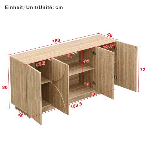 Buffet Bois, Buffet De Salon Avec 4 Portes, Étagères, Rebondisseur