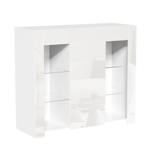 Buffet De Cuisine, Buffet Blanc Brillant, Avec Étagères En Verre Et Porte