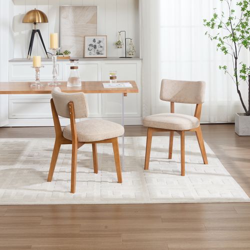 2 Fauteuil De Table54.5x47x77cm, Pieds En Bois, Design Élégant, Dossier, Bois, Lin, Kaki