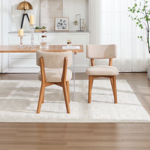 2 Fauteuil De Table54.5x47x77cm, Pieds En Bois, Design Élégant, Dossier, Bois, Lin, Kaki