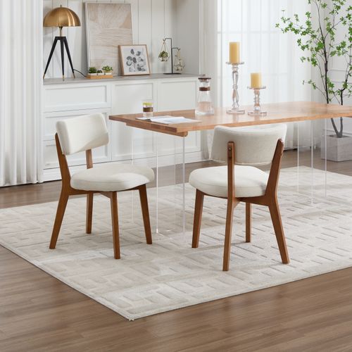 2 Fauteuil De Table54,5x47x77cm, Pieds En Bois, Design Élégant, Dossier, Bois, Lin, Blanc