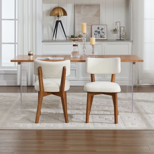 2 Fauteuil De Table54,5x47x77cm, Pieds En Bois, Design Élégant, Dossier, Bois, Lin, Blanc