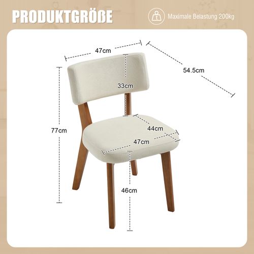 2 Fauteuil De Table54,5x47x77cm, Pieds En Bois, Design Élégant, Dossier, Bois, Lin, Blanc