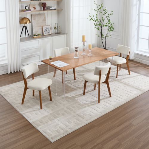 2 Fauteuil De Table54,5x47x77cm, Pieds En Bois, Design Élégant, Dossier, Bois, Lin, Blanc