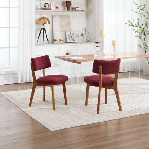 2 Fauteuil De Table54,5x47x77cm, Pieds En Bois, Design Élégant, Dossier, Bois, Lin, Rouge