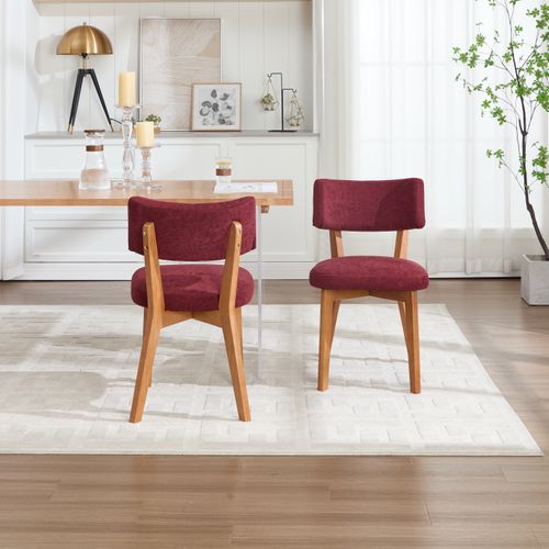 2 Fauteuil De Table54,5x47x77cm, Pieds En Bois, Design Élégant, Dossier, Bois, Lin, Rouge