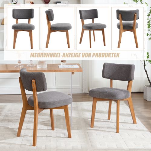 2 Fauteuil De Table54,5x47x77cm, Pieds En Bois, Design Élégant, Dossier, Bois, Lin, Gris
