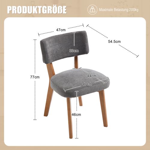 2 Fauteuil De Table54,5x47x77cm, Pieds En Bois, Design Élégant, Dossier, Bois, Lin, Gris