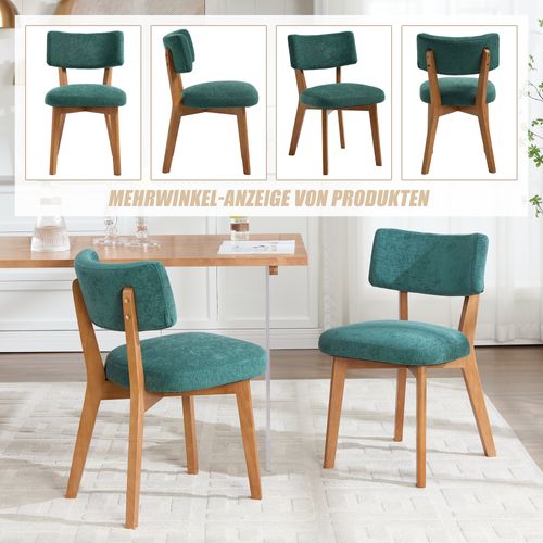 2 Fauteuil De Table54,5x47x77cm, Pieds En Bois, Design Élégant, Dossier, Bois, Lin, Vert