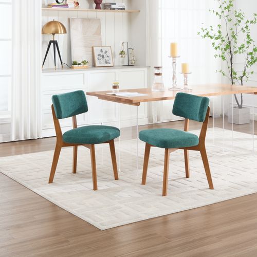 2 Fauteuil De Table54,5x47x77cm, Pieds En Bois, Design Élégant, Dossier, Bois, Lin, Vert