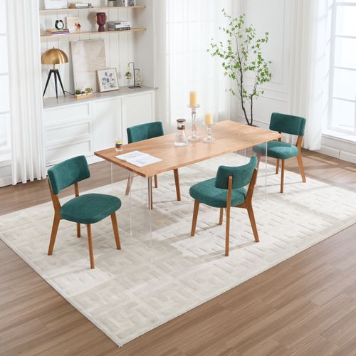 2 Fauteuil De Table54,5x47x77cm, Pieds En Bois, Design Élégant, Dossier, Bois, Lin, Vert