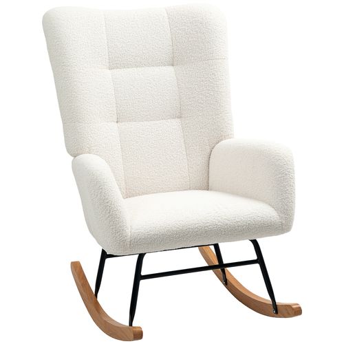 Rocking Chair94x70x100cm,fauteuil à Bascule，cadre En Métal，pieds En Bois，tissu Teddy，blanc
