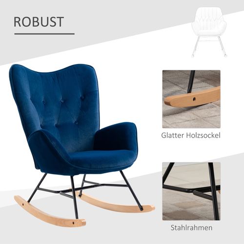 Rocking Chair70x65x96cm,fauteuil à Bascule，cadre En Métal，pieds En Bois，polyester,bleu