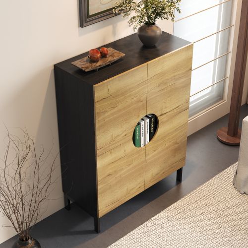 Meuble à Chaussures Bois Et Noir Avec Étagères Réglables, Pieds En Bois Massif, 90x40x120 Cm