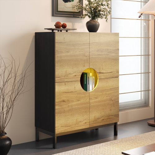 Meuble à Chaussures Bois Et Noir Avec Étagères Réglables, Pieds En Bois Massif, 90x40x120 Cm