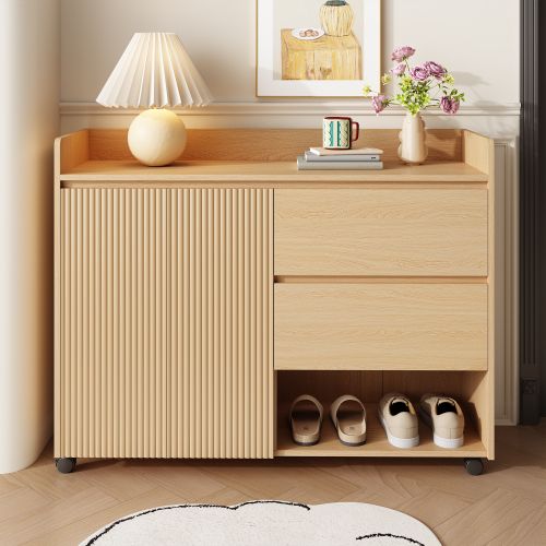 Meuble à Chaussures Bois, Roulettes Universelles Avec Frein, Étagères Réglables