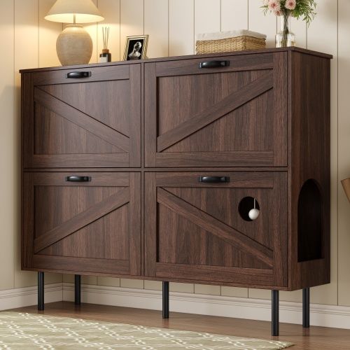 Meuble à Chaussures Noyer, Étroit, Avec Rangement Pour Jouets Pour Animaux