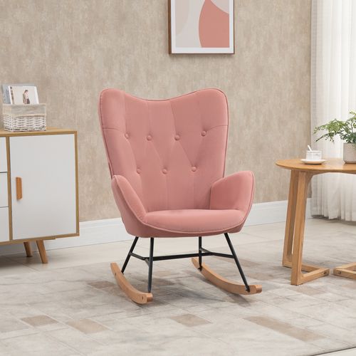 Rocking Chair70x65x96cm,fauteuil à Bascule，cadre En Métal，pieds En Bois，polyester,rose