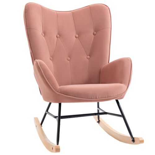 Rocking Chair70x65x96cm,fauteuil à Bascule，cadre En Métal，pieds En Bois，polyester,rose