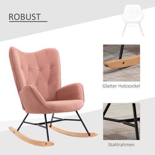 Rocking Chair70x65x96cm,fauteuil à Bascule，cadre En Métal，pieds En Bois，polyester,rose