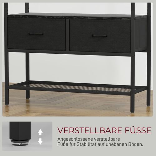 Vestiaire80x30x180.5cm, 8 Crochets, 2 Tiroirs, Étagère En Grille, aggloméré, métal, noir