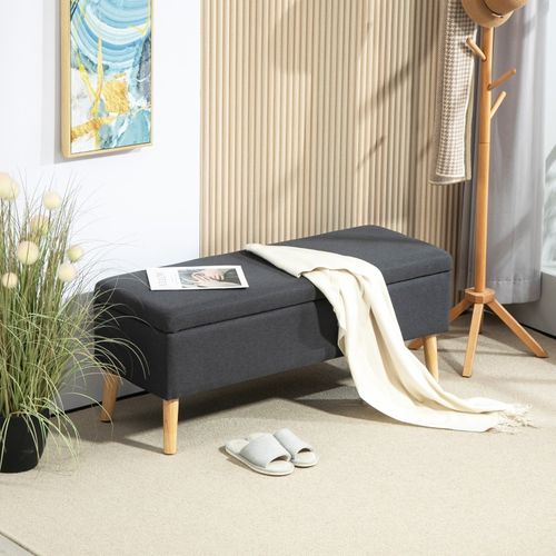 Banc Coffre110x39x45cm, banc De Lit, moderne, pieds En Bois, rectangle, polyester, gris Foncé