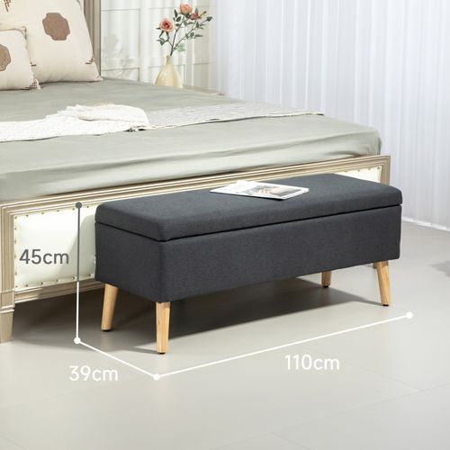 Banc Coffre110x39x45cm, banc De Lit, moderne, pieds En Bois, rectangle, polyester, gris Foncé