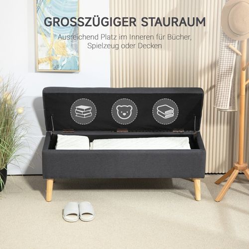 Banc Coffre110x39x45cm, banc De Lit, moderne, pieds En Bois, rectangle, polyester, gris Foncé