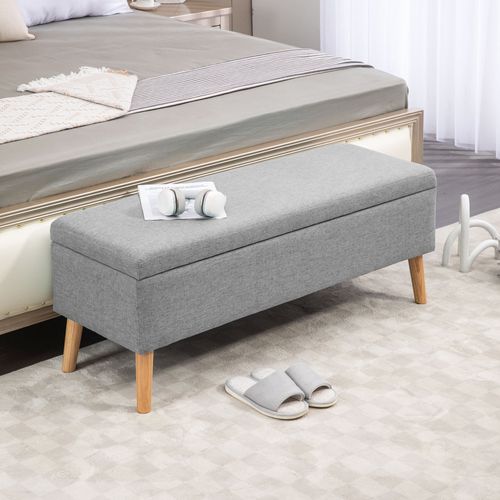 Banc Coffre110x39x45cm, Banc De Lit, Moderne, Pieds En Bois, Rectangle, Polyester, Gris Clair