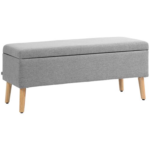 Banc Coffre110x39x45cm, Banc De Lit, Moderne, Pieds En Bois, Rectangle, Polyester, Gris Clair
