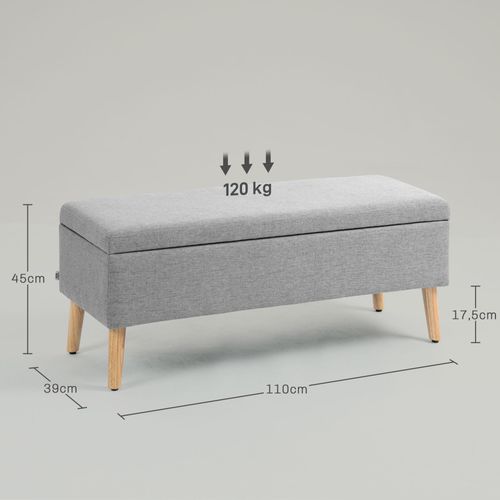 Banc Coffre110x39x45cm, Banc De Lit, Moderne, Pieds En Bois, Rectangle, Polyester, Gris Clair