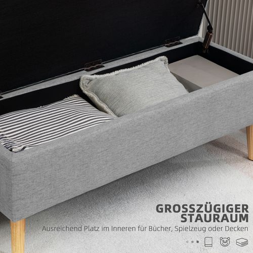 Banc Coffre110x39x45cm, Banc De Lit, Moderne, Pieds En Bois, Rectangle, Polyester, Gris Clair