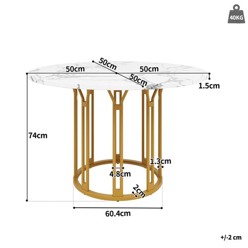 Table Ronde à Manger, 100x100x74cm, Table Haute, Plateau En Mdf, Pieds Métal, Motif De Marbre