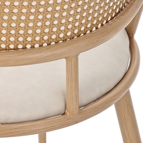 Lot De 2 Chaises De Salle à Manger 50*48*80cm, L'assise Rembourrée En Pu, Dossier En Rotin Pe, Beige