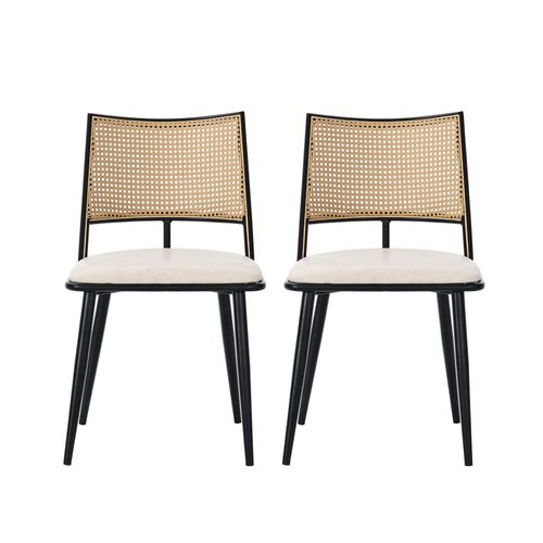 Lot De 2 Chaises De Salle à Manger 50*48*80cm, L'assise Rembourrée En Pu, Dossier En Rotin Pe, Noir