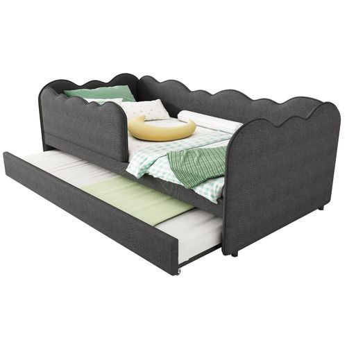 Lit Enfant Gigogne 90x190 Cm Avec Sommier à Lattes, Lin, Gris